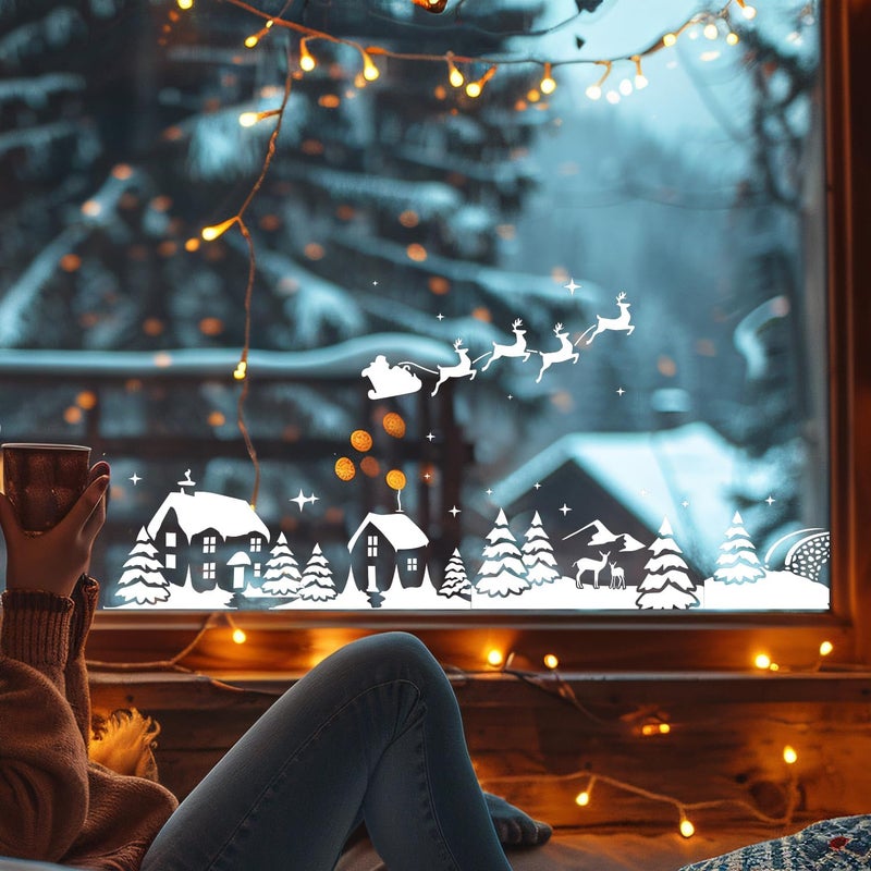 SUNVERSE Christmas Stencils for Window Glass Large Christmas Window Stencil Reusable 58.5” Winter Forest House Village Holiday Stencils for Painting on Window Glass Wall Doormat Wood - Image 5